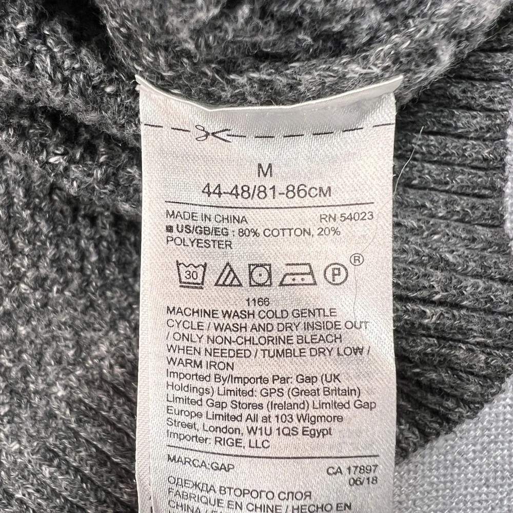 GAP‎ Budding Cable Knit Fisherman Sweater Men M Dark Charcoal Gray Cozy Normcore